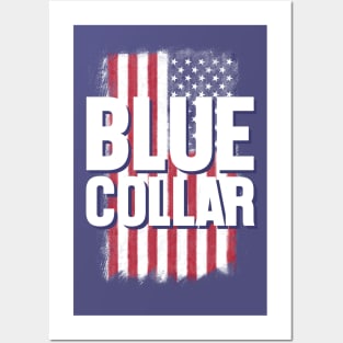 Blue collar sign over an american flag Posters and Art